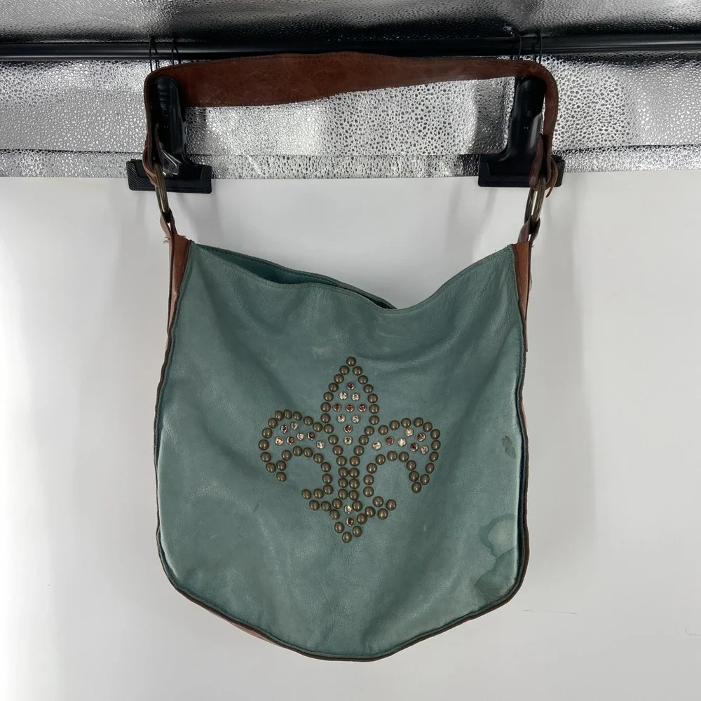 Vintage MCFADIN Brown Leather Bag with Swarovski Crystal Fleur-De-Lis